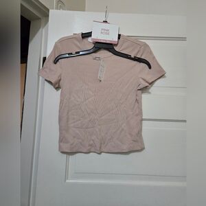 ✨️ BUNDLE✨️Pink Rose Women's Light Pink and Cream Short Sleeve Cropped Tops